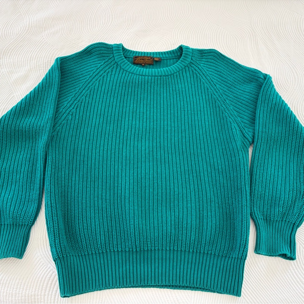Eddie Bauer Teal Crewneck Sweater – Medium- Vintage